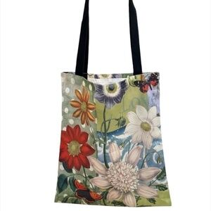 Floral Polyester Tote Bag with Butterfly Accents
